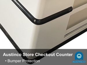 Rubber bumper strips protect the store checkout counters from scratches and damage in case they are bumped by shopping carts.