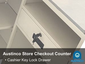 Cashier drawer with secure key lock.