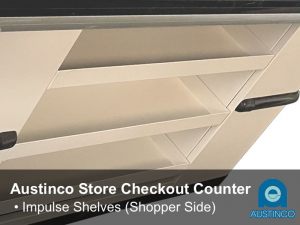 Impulse shelving on the store checkout counter provides valuable opportunity to drive additional sales during checkout process.