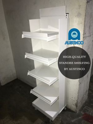 Standee with 5 levels of shelving